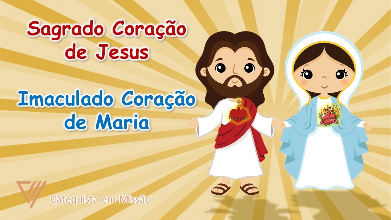 Desenho Bíblico | Sagrado Coração de Jesus e Imaculado Coração de Maria