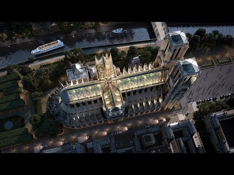 Assista a uma animação da Notre-Dame reconstruída com uma torre reconstruída e telhado de vidro