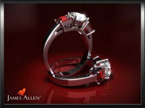 18k White Gold 3-Stone Princess Cut Ruby Engagement Ring