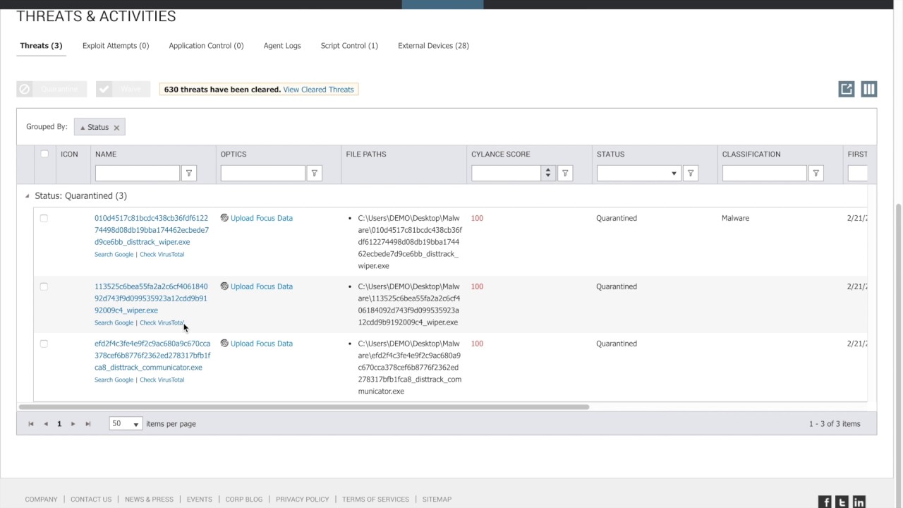 CylancePROTECT® vs. Disttrack Malware