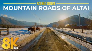 8K HDR Scenic Winter Drive in the Altai Mountains - Stunning Landscapes with Real Road Sounds