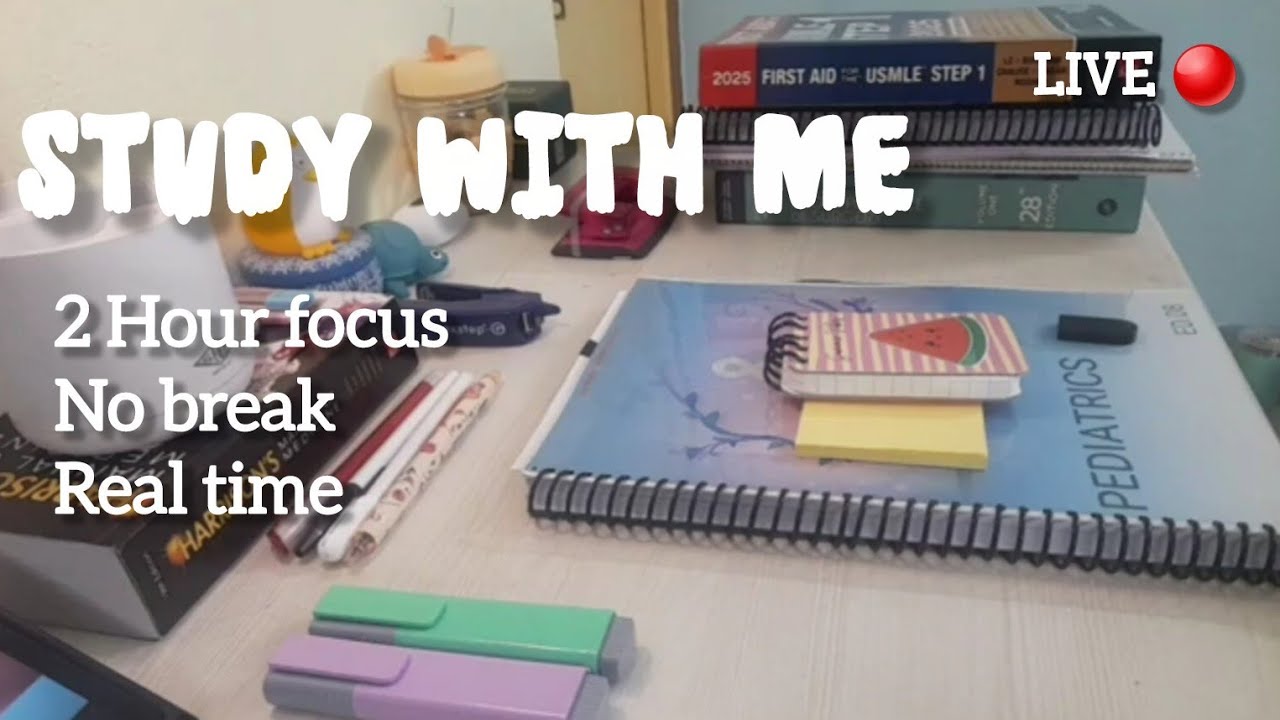 2 hour Study With Me | No break , Real time | LIVE 🔴