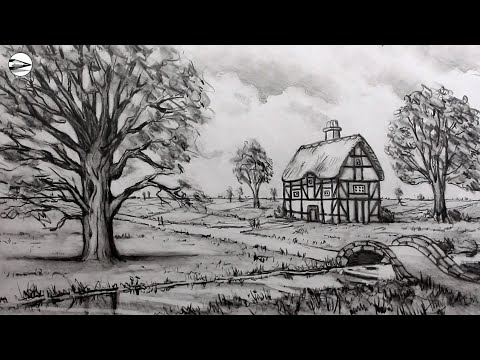 How to Draw a Cottage in a Landscape Scene for Beginners