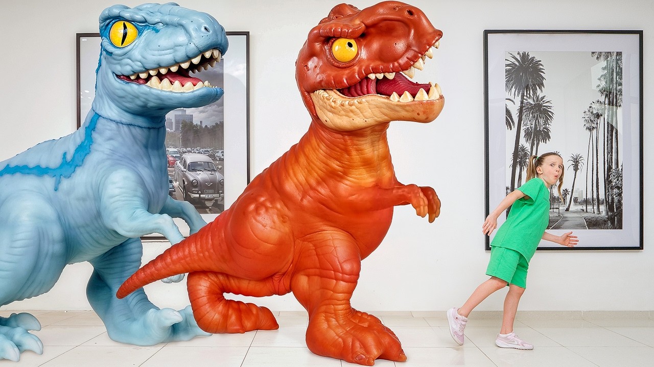 Stretchy Dinosaurs Grow Bigger and Walk Around the House!