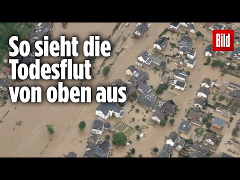 NRW überschwemmt: So sieht die Hochwasser-Flut aus dem Helikopter aus
