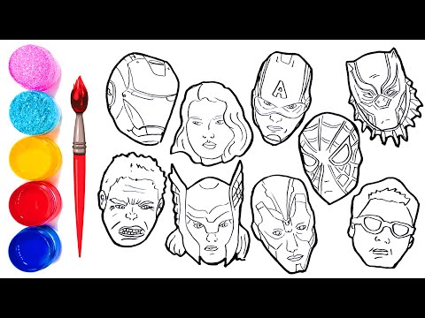 The AVENGERS Coloring Pages | How to draw all Avengers Character Faces | Iron Thor Hulk America