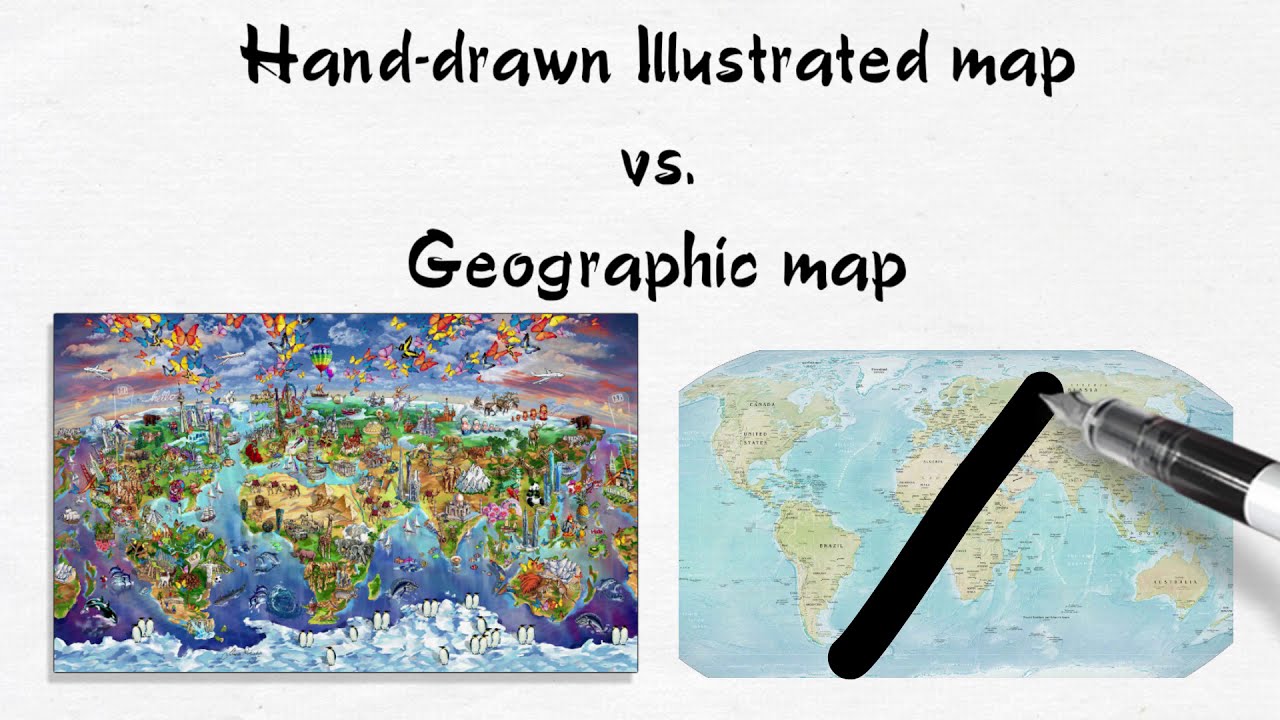 Hand-drawn illustrated map vs. geographic map