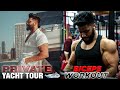 COUPLE KA BED ALAG HAI YACHT MEI 😂 | 1st BACK AND BICEPS WORKOUT IN DUBAI