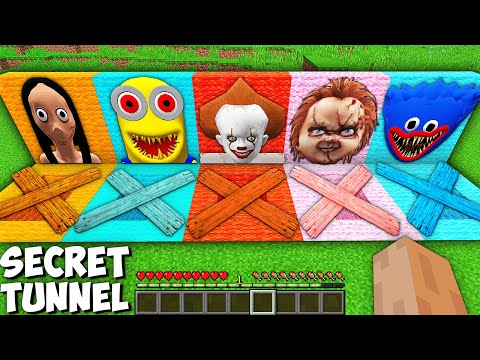 Super Secret Random Tunnel in Minecraft Minion huggy wuggy mommy long legs battle mobs Scooby craft