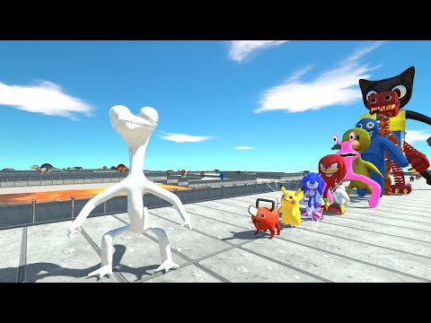 Rainbow Friends White vs Cartoon Cat LAVA DEATH RUN - Animal Revolt Battle Simulator