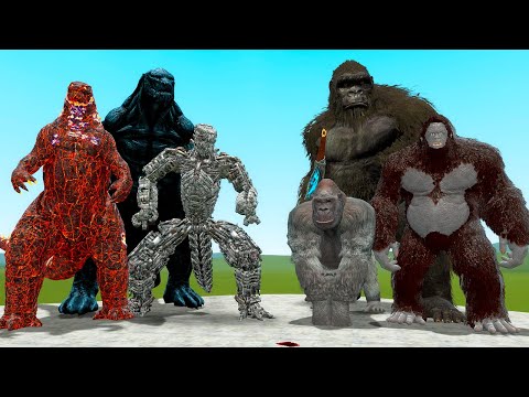 GODZILLA EARTH, GODZILLA 2021 AND MECHAGODZILLA VS KING KONG, BIG FOOT AND GORILLA (Garry's Mod)