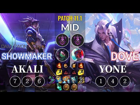 DWG Showmaker Akali vs Dove Yone Mid - KR Patch 11.1