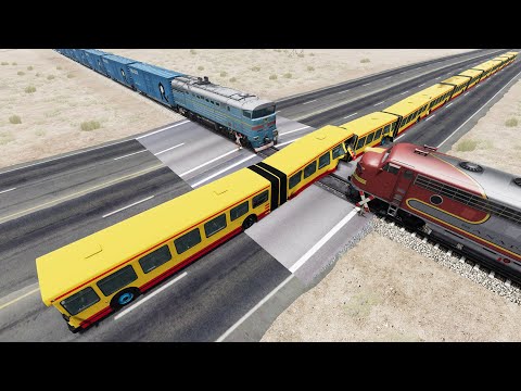 Long Articulated Bus Accident on Rail #127 - Beamng.Drive | Dancing Cars