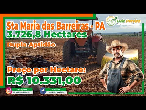 Fazenda em Sta  Maria das Barreiras PA 3 726,8 Hec , D aptidão, bom acesso oportunidade de negócio
