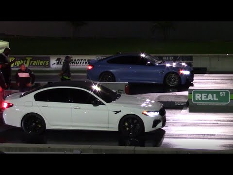 BMW M4 vs BMW M5 and V6 Camaro 1/4 Mile Drag Races