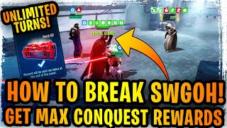 How to Break SWGoH + Get Max Rewards in Conquest Hard Mode - Best Data Disks to Get UNLIMITED TURNS!