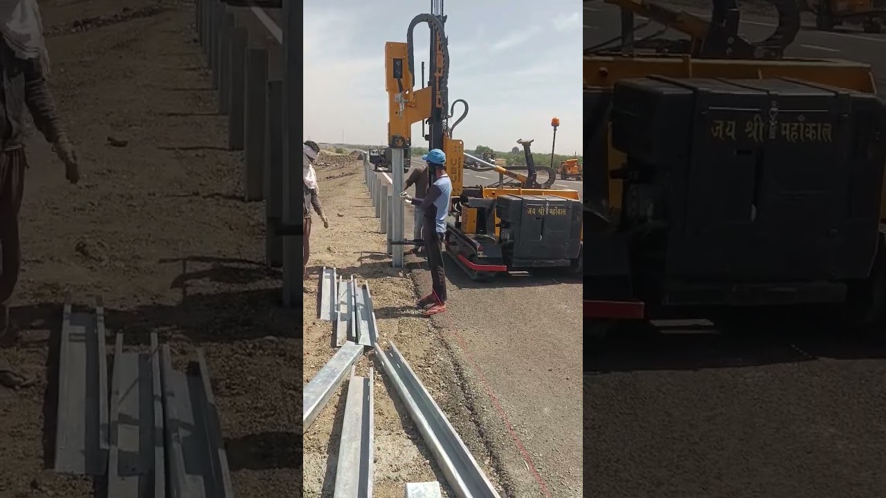 MBCB Erection Work / Metallic Crash Barrier Fixing work is in progress of Delhi-Mumbai Expressway