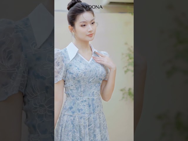 NH10X398- Đầm tơ nến thêu hoa