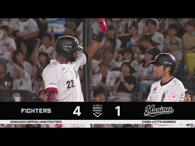【3回裏】反撃開始!! マリーンズ・ポランコ ライトへのタイムリーヒットで1点を返す!!  2024年8月20日 千葉ロッテマリーンズ 対 北海道日本ハムファイターズ