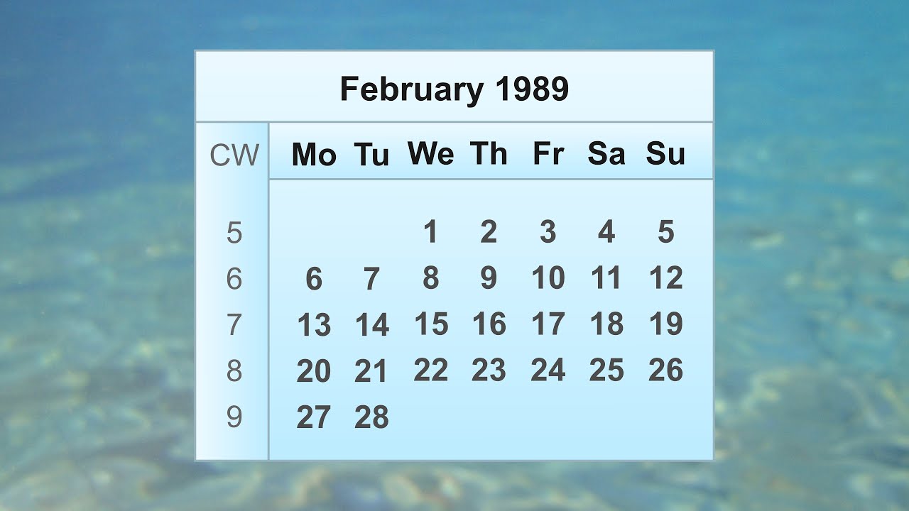 February 1989 Calendar