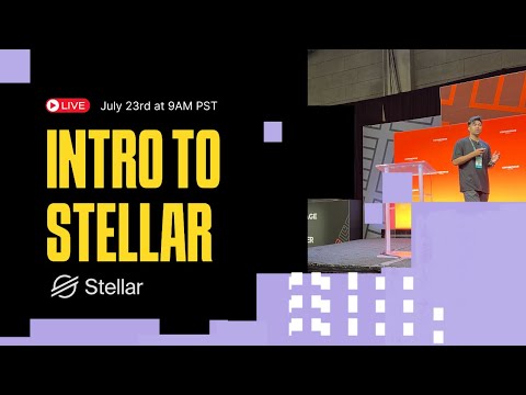 intro to stellar with a photo of someone on stage speaking at a conference