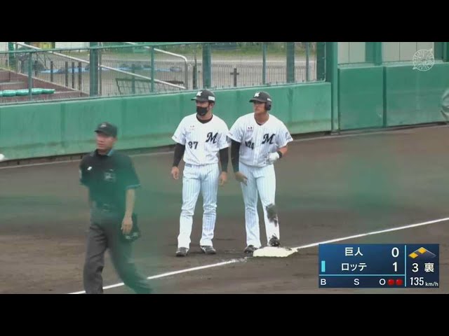 【ファーム】マリーンズ・山本大斗がセンター前ヒットの間に1塁から3塁を狙う好走塁をみせる!! 2022年5月12日  千葉ロッテマリーンズ 対 読売ジャイアンツ