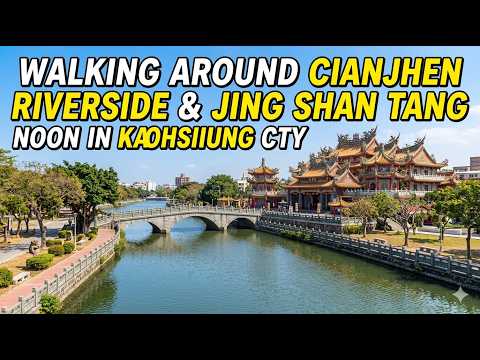 046, Caminhando pela margem do rio Cianjhen e Jingshantang ao meio-dia, cidade de Kaohsiung, Ilha de Taiwan.