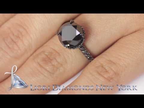 BDR-057 - 4.63 Carat Carrie's Sex & The City Black Diamond Engagement Ring 18k Black Gold