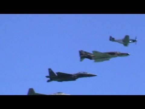 F-22, F-4, F-15, P-51D Legacy Formation!
