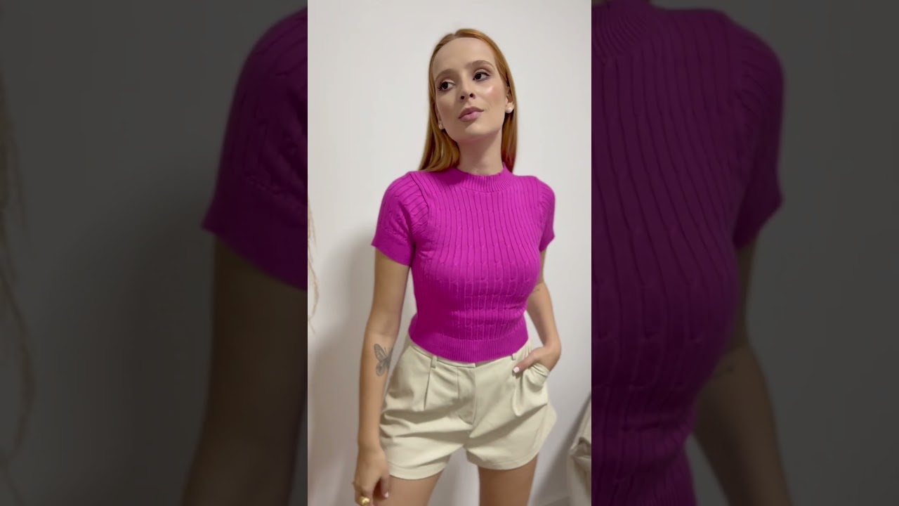 Blusa Cropped Feminino Modal Tricot Manga Curta #estilo #modafeminina  #cropped #look #fashion