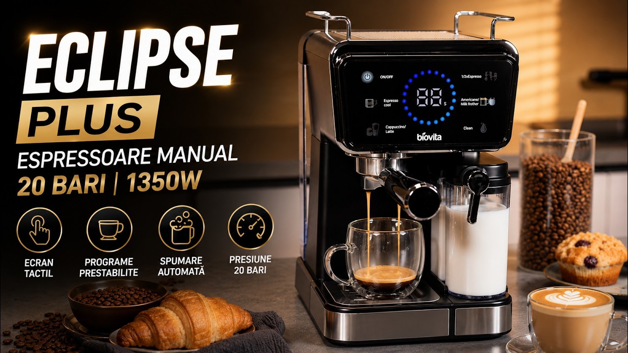 Espressor ECLIPSE-PLUS, 1350 W, 20 bari, 1.5 L, ecran tactil, spumare automată, programe prestabilite