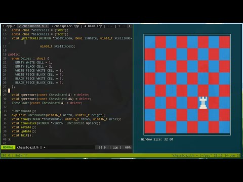 [ 0x0007 ] [ NCURSES ] Drawing Chesspeices on Chessboard using ncurses and c++.