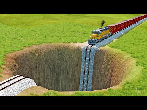 Trains vs Giant Pit - BeamNG.drive