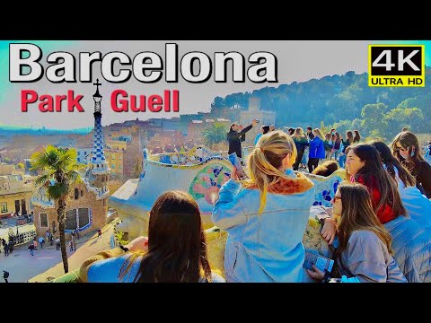 Barcelona, Spain, Park Guell, Walking tour in 4K Ultra HD