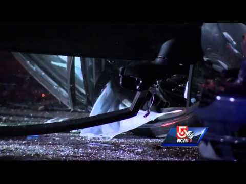 Car launches off Route 2, crashes on overpass