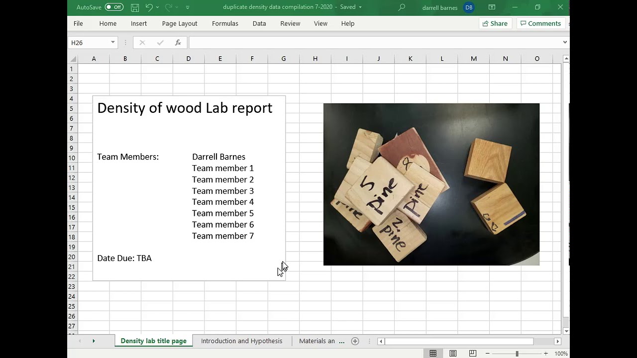 Initial builder's walkthrough: Excel density data lab report