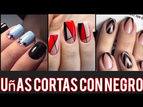 DISEÑOS DE UÑAS COTRTAS 2021 COLOR NEGRO ♥️ #recopilaciondeuñascortasconnegro #uñasnegras #nails