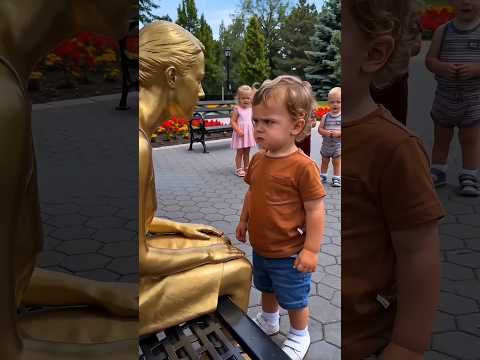 Toddler's ANGRY Stare Prank on Gold Statue... Then Kissed Her 😭🤣