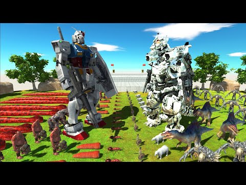 Reptiles Revolt battle with Gundam rx-78  vs Mecha Godzilla - Animal Revolt Battle Simulator