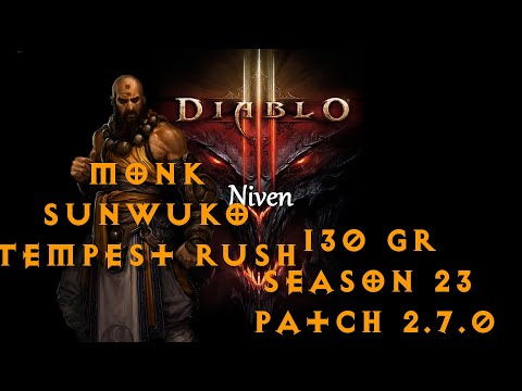 Diablo III Monk Sunwuko Tempest Rush 130 GR Rank 44 (Season 23 Patch 2.7.0)