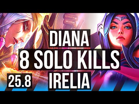 DIANA vs IRELIA (MID) | 8 solo kills, 500+ games, 15/5/10 | KR Diamond | 25.8