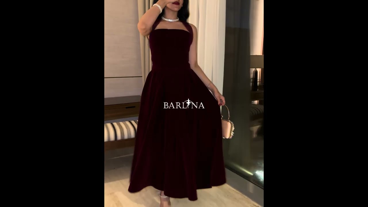 Soft burgundy velvet dress with a tie around the neck - XXL