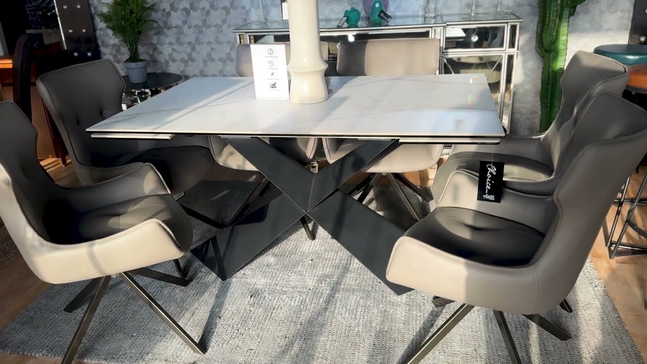 Hayden White Ceramic Extending Dining Table with Black Cross Base