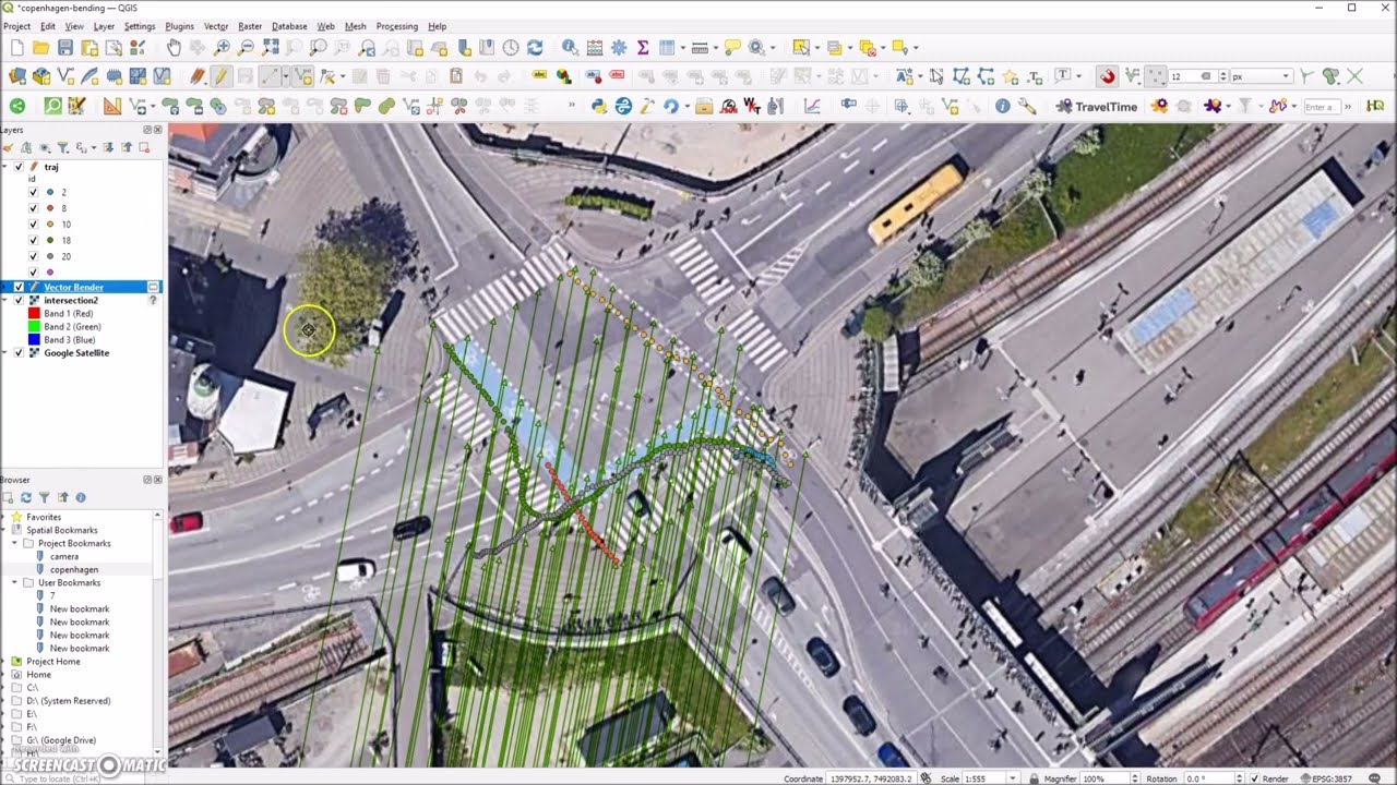 Georeferencing video-based bicycle trajectories using QGIS VectorBender plugin