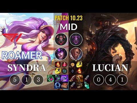 T1 Roamer Syndra vs Lucian Mid - KR Patch 10.23