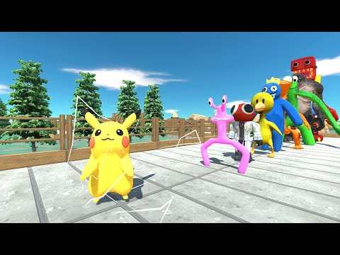 Pikachu vs Rainbow Friends PYRAMID DEATH RUN - Animal Revolt Battle Simulator
