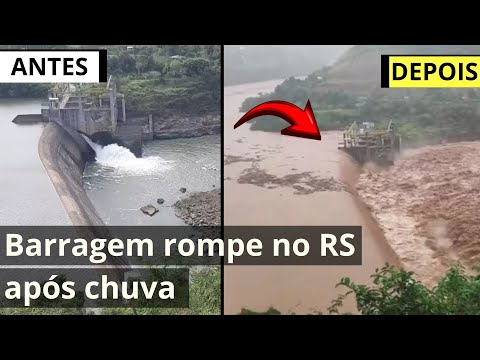 Inundação faz barragem romper no Rio Grande do Sul I Fotos  da Usina 14 de Julho rompimento parcial