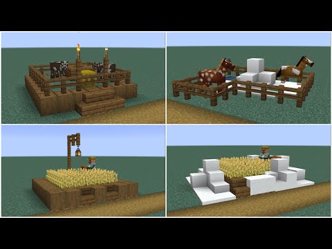 Peachester - How to build a Minecraft Village animal pen 1 & 2 and farm 1 & 2 (1.14 snowy tundra)