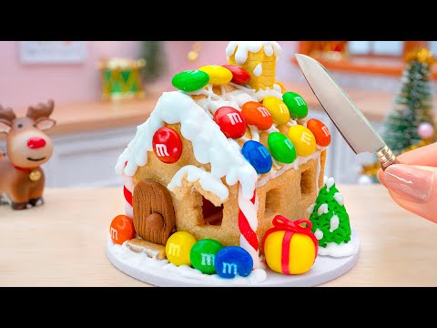 🎄 SWEET Miniature Gingerbread House With M&M's Candy 🎁  Tiny Christmas Cake Decorating by Mini Yummy