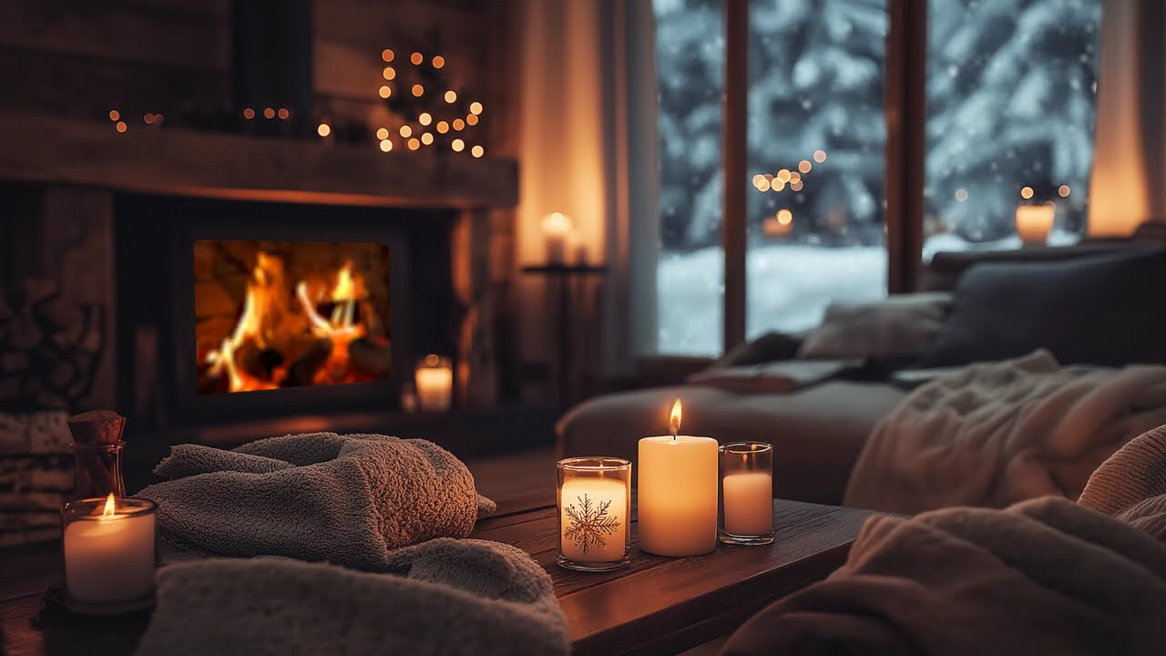 Warm Fireplace Ambience 8 Hour  Relaxing Piano & Snowfall for Deep Sleep & Holiday Calm